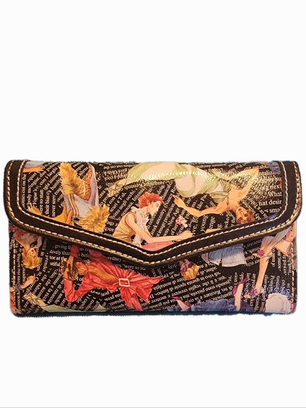 Sydney Love "Fashionista" Vintage Graphic Newspaper Print Trifold Wallet.